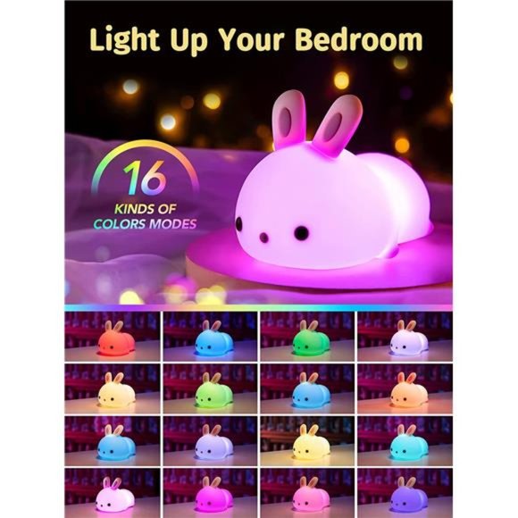 One Fire Night Light for Kids,Easter Bunny Lamp Cute Lamp,16 Colors Night Lights - Picture 3 of 6